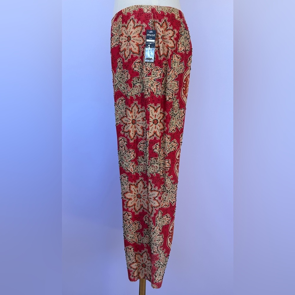 Muse Women’s‎ Floral Beaded Pants High Rise Straight Leg Lined Size 8 - Picture 4 of 14